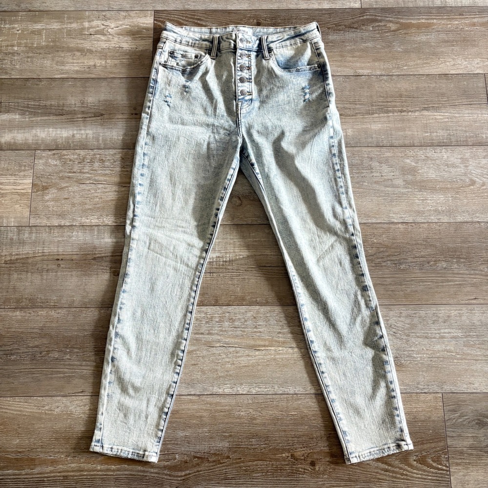 Pistola Skinny Jeans Women 29 Blue‎ Acid Wash High Rise Button Fly Distressed